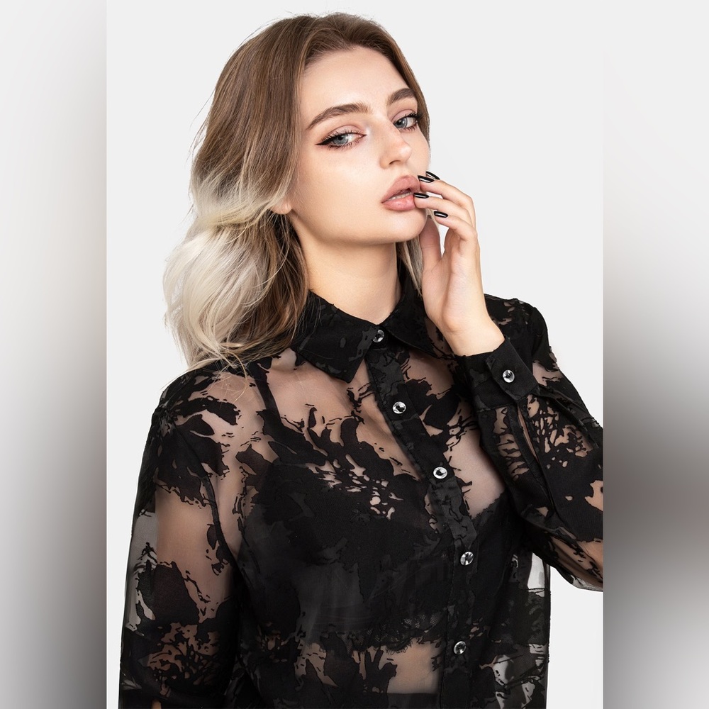 Disturbia Spectre Sheer Loose Fit Shirt US 4 / UK 8 - Picture 4 of 7